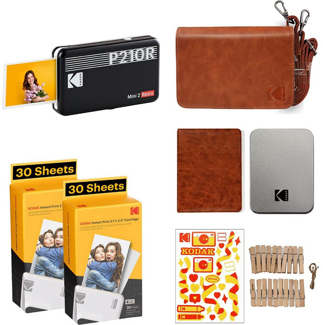 【竭力萊姆】2025新款 柯達 KODAK Mini 2 Retro P210R C210R 相印機 照片列印 拍立得 一年保, 1個, P210R 68張底片大全配組 黑色, 小