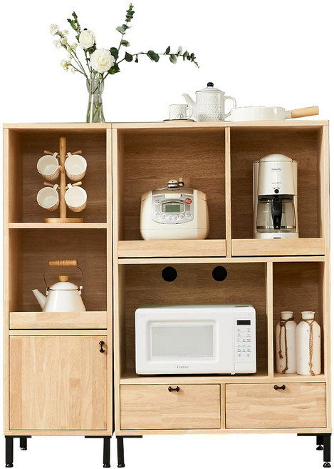 스테이 800 렌지대 400수납장 주방수납장 전자렌지대 원목수납장 고무나무 원목, 내츄럴, 3단, 스테이 400+800 수납장 세트