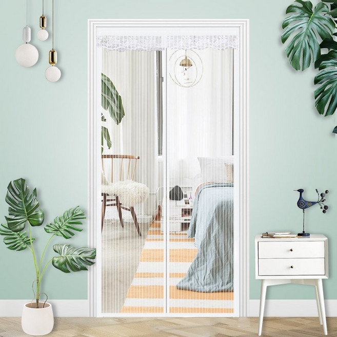 고급 자석 현관문 방문 커튼형모기장 자석식 방충망 방충망, 1, 흰색B, 흰색B