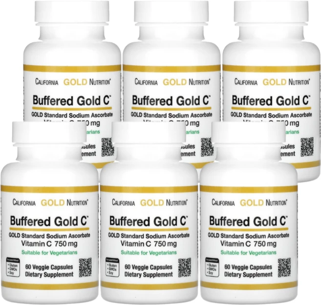 캘리포니아 골드 뉴트리션 CGN 중성 버퍼드 비타민C 750mg 60캡슐 6통, 60정, 6개 - 쿠팡