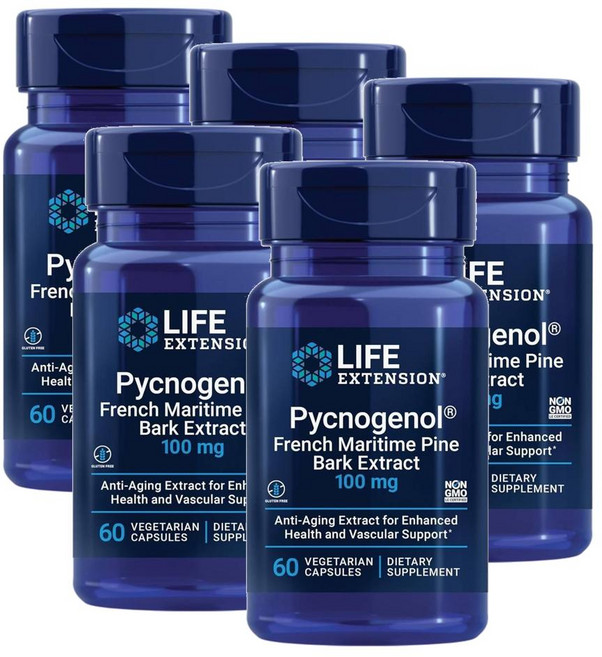 라이프 익스텐션 피크노제놀 프렌치 마리타임 소나무껍질 추출물 캡슐 Life Extension Pycnogenol, 60정, 5개
