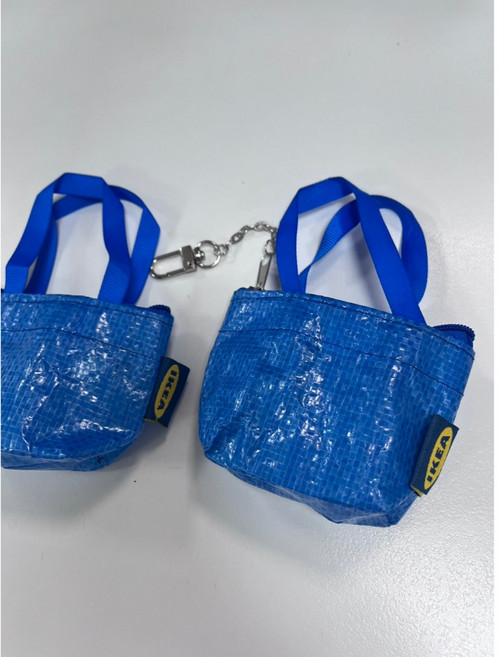 IKEA 超迷你編織零錢購物鑰匙袋 小提帶萬用包 拉鏈吊飾