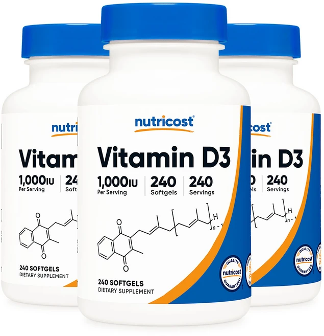 뉴트리코스트 비타민D3 1000IU 240캡슐 3병 비타민D, 3개, 240정 - 쿠팡