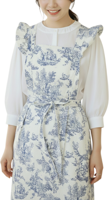 홈꼬세르 프릴 앞치마 뜨왈 코튼100% 방수 카페 앞치마, 1개, 3 블루 가든 토일