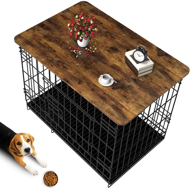 48인치 도그 케이지용 호율라 크레이트 토퍼 우드 조리대 테이블 접이식 케넬 토퍼(러스틱 브라운 48인치), 48 IN