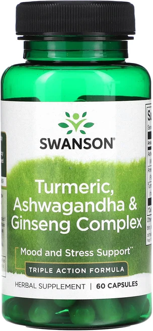 Swanson 강황 아슈와간다 및 인삼 복합체 캡슐 60정, Swanson강황아슈와간다및인삼복합체캡슐60정, 1개 - 쿠팡