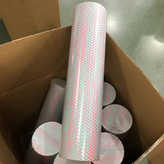 實心泡沫軸肌肉放鬆EVA材質健身按摩軸初學者瑜伽柱浮點滾軸, 1個, 粉藍迷彩