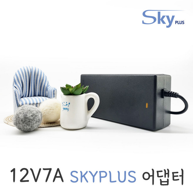 대한민국 DC 12V 7A [3구접지] 전원 어댑터 12V7A 소형기기 NAS SKYPLUS 아답터 KC인증, 1개, 블랙