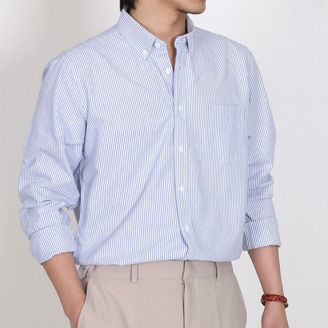 남자 옥스포드 셔츠 긴팔 스트라이프 캐주얼 남방