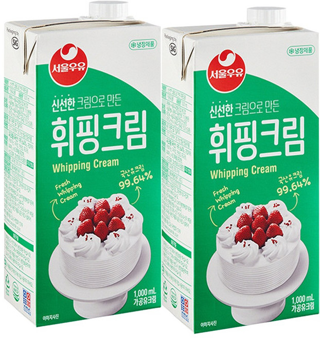 서울우유 동물성 휘핑크림 1000mL x 2개, 2L, 1세트