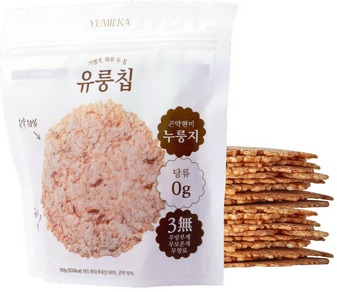 유밀가 유룽칩 저당 곤약 현미 누룽지 실속팩 1봉, 1개, 160g