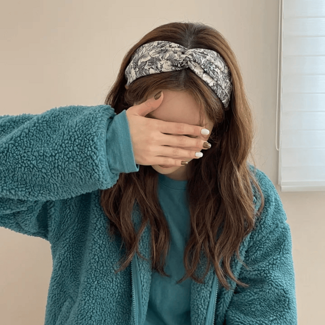 우아한 플라워 패턴 꼬임 반다나 헤어밴드 와이드 넓은 머리띠