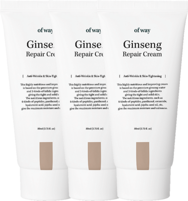 찬바람 손상 피부 회복+탄력+보습 케어! 오브웨이 유기농 홍삼 펩타이드 6종 안티에이징 영양 크림, 3개, 80ml