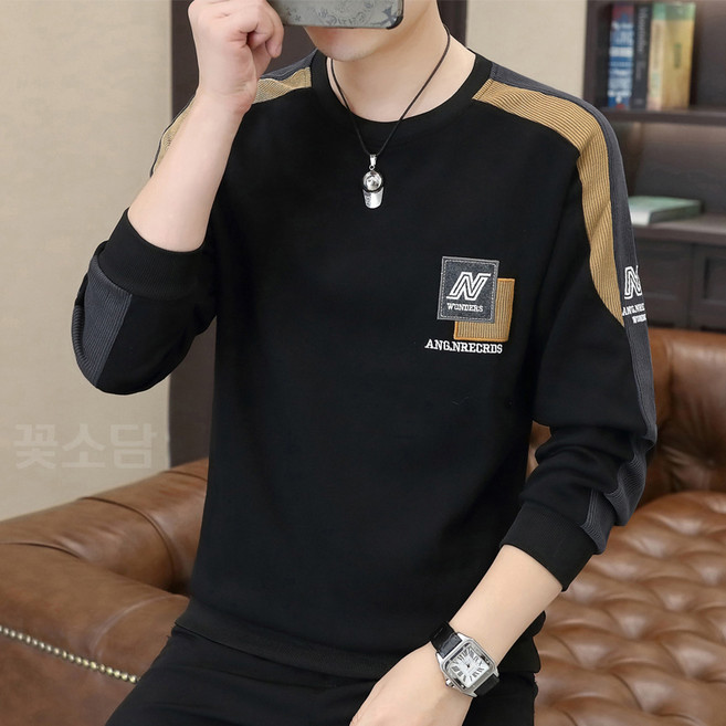 꽃소담 남자 빅사이즈 루즈핏 맨투맨 남성 캐주얼 오버핏 기모 맨투맨