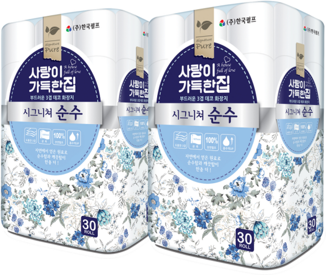 1+1 시그니쳐 순수 무형광 화장지 30m x 30롤 /휴지, 2세트