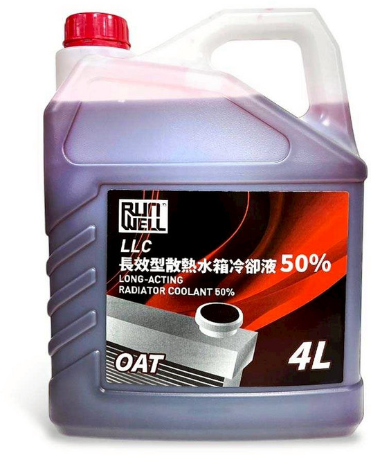 油工廠 RUN WELL 50%長效型散熱水箱冷卻液 4L 50%預先稀釋 防凍防鏽 紅色, 1個, 所有燃料類型