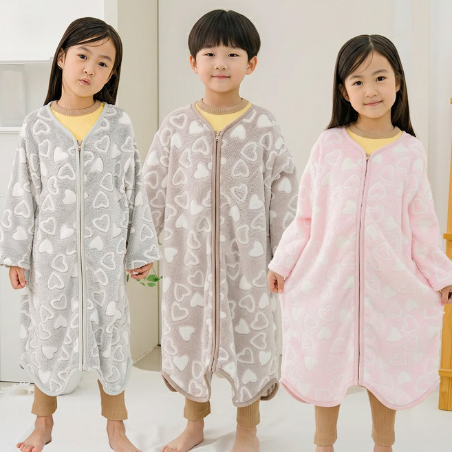 꾸미 국내산 유아 아동수면조끼 하트퍼 긴팔수면조끼