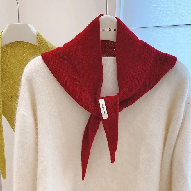 젬버트 여성 고급 부드러운 꽈배기 울100% 니트 숄 삼각 스카프 머플러