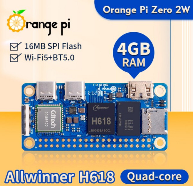 오렌지 파이 제로 2 W 4GB RAM DDR4 개발 보드 올위너 H618 와이파이-BT 싱글 컴퓨터, 한개옵션0