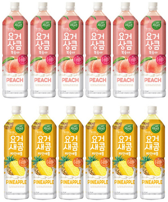 웅진 요거새콤 파인애플 1.5Lx6개+요거상큼 복숭아 1.5Lx6개, 1.5L, 1세트