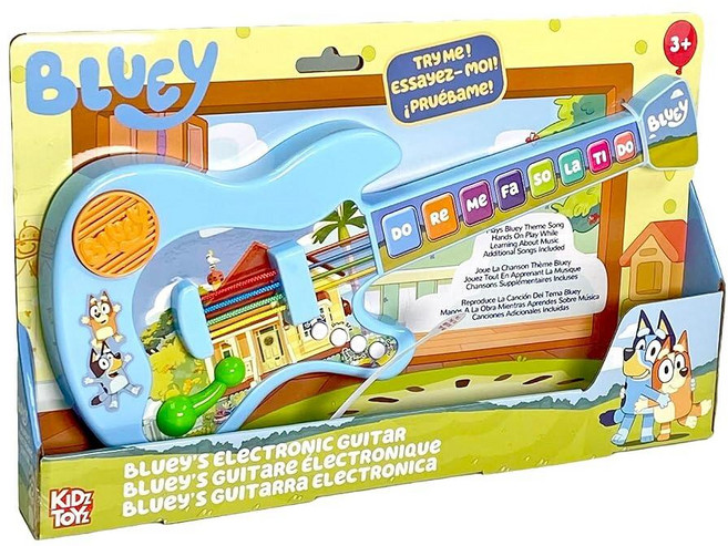 Bluey Music Time 전자 기타 연주하기 배우기 - 휴대용 학습 음악 교육 장난감 유아 및 미취학 아동용, Bluey Music Time 전자 기타 연주하기 배우