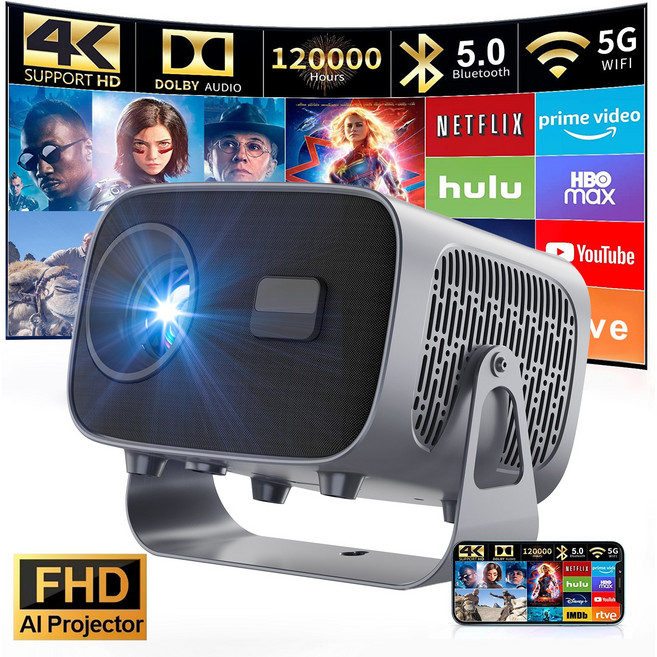 TOPRIO 빔프로젝터 4K 영상 입력 지원 WiFi6 블루투스5.0 초고해상도 자동 키스톤 가정용 캠핑용 휴대용, TP350