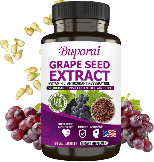 포도씨 추출물 20000mg 보충제 - 포도씨 95% 폴리페놀 OPC 비타민 C 항산화제 레스베라트롤 - 심장 혈액 순환 피부 관리 미용 노화 방지 콜라겐 면역력, 3개, 120정 - 쿠팡