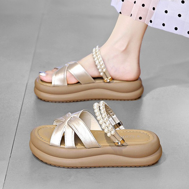 Modern Fashion 여성 다용도 슬리퍼 샌들 진주 스트랩 슈즈 F63