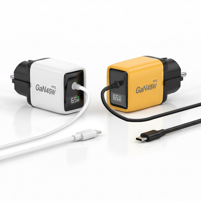 UM2 케이블 일체형 GaN 65W 초고속 충전기 2color / 2M 케이블 접지플러그, 옐로우