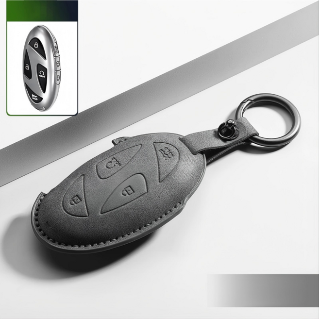 버딩 현대자동차 호환 스마트 키홀더+키링 차량용품 인조가죽 키케이스, 호환홀더, 그레이1