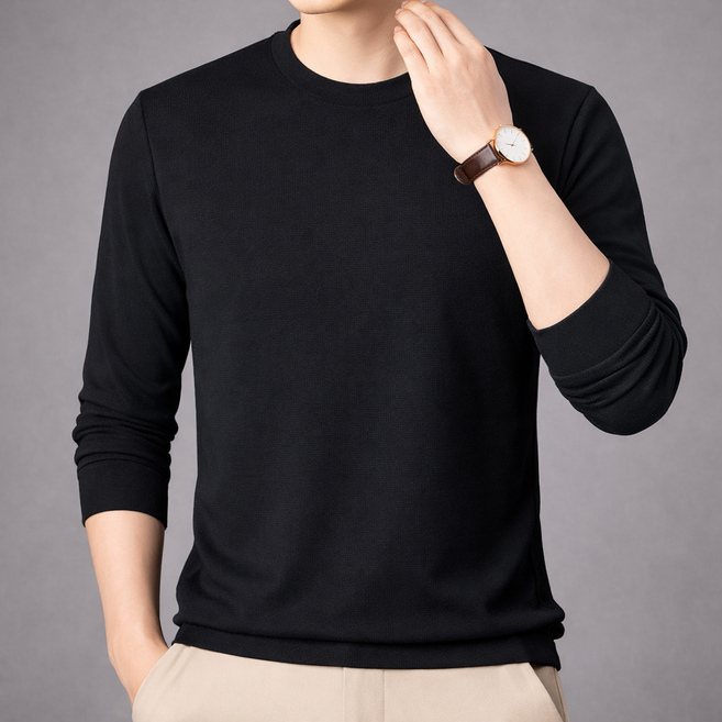 가우토 프리미엄 슬림핏 남성 긴팔 티셔츠 소프트 텍스처 데일리 라운드넥