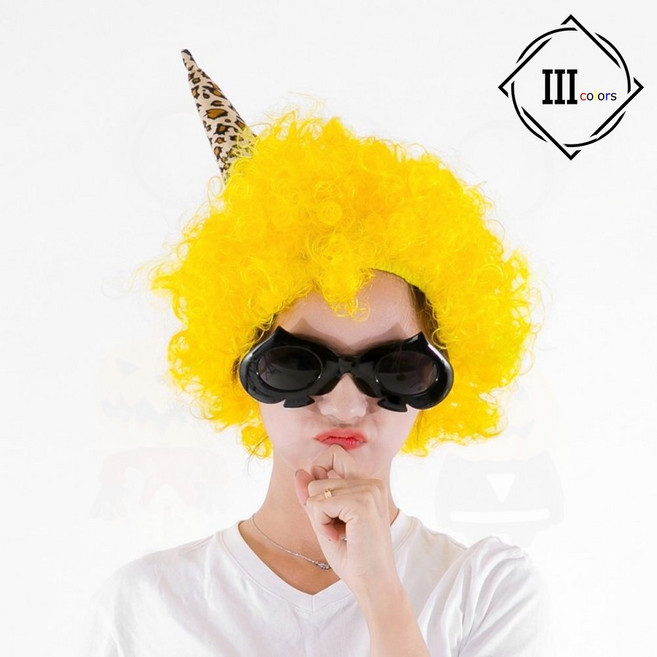 웃긴 뿔 도깨비 가발 노랑 엘로우 뽀글 폭탄 머리 코믹, 1개, 상세페이지 참조