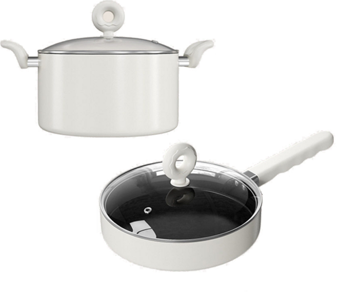 호밍사이 티타늄 코팅 냄비 세트 다양한 레인지 호환, 화이트, 1세트, 탕솥22cm+프라이팬22cm