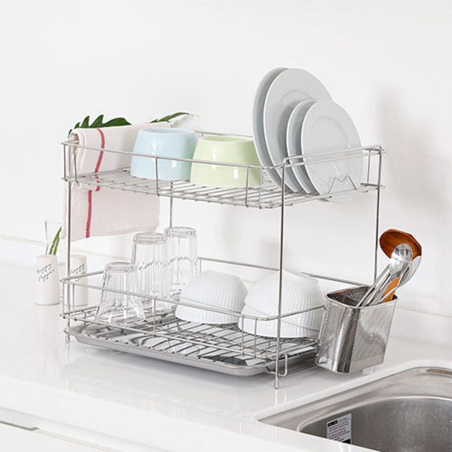 리빙코아 올스텐 프리미엄 스마트 2단 식기건조대 특대형 풀세트