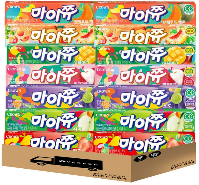 [YFRESH] 마이쮸세트7종(써니피치 켄텔루프멜론 핑크리치 애플망고 사과 포도 딸기) x 2, 1개