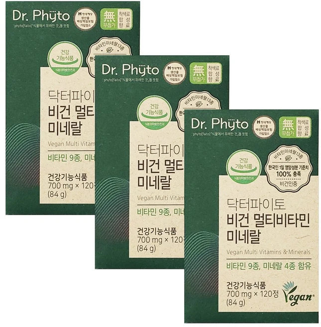 닥터파이토 비건 멀티비타민 미네랄 84g, 120정, 3개 - 쿠팡