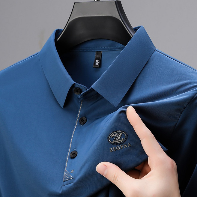 ATSTYLE 冰絲涼感POLO衫 短袖 LOGO上衣 男款, 湖藍,3XL