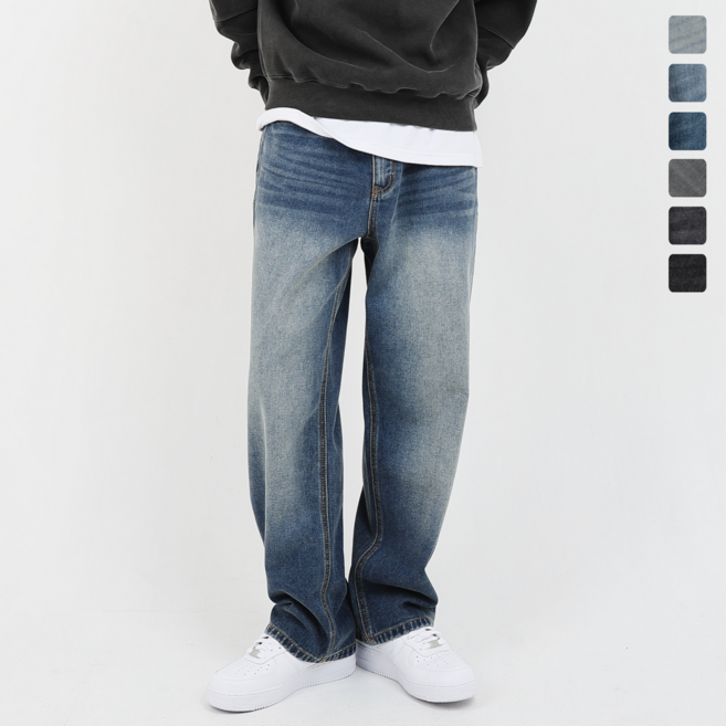 남성 청바지 와이드 스트레이트진 프리미엄 워싱 일자 데님팬츠