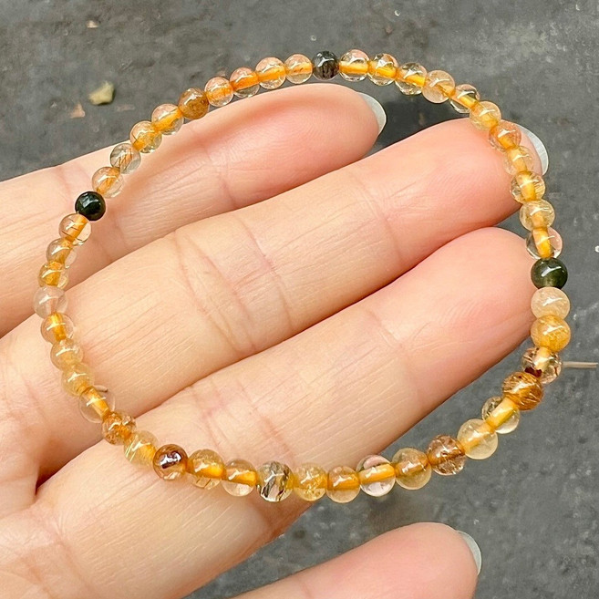亮晶晶 天然水晶招財手鍊 髮晶鈦晶綠幽靈碧璽 單圈多圈設計 搭配硃砂大象純銀飾 男生手圍適用