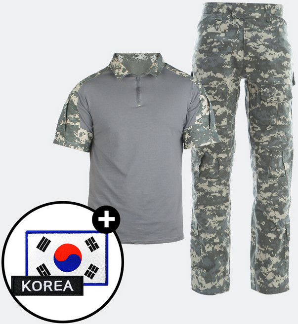 택티컬 셔츠 반팔+팬츠 세트 아웃도어 간부 캠핑 카고 바지, ACU