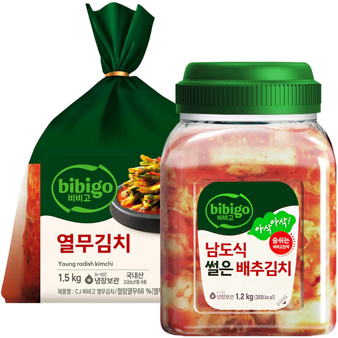 비비고 남도식썰은배추김치1.2kg+열무김치1.5kg, 1세트, 2.7kg