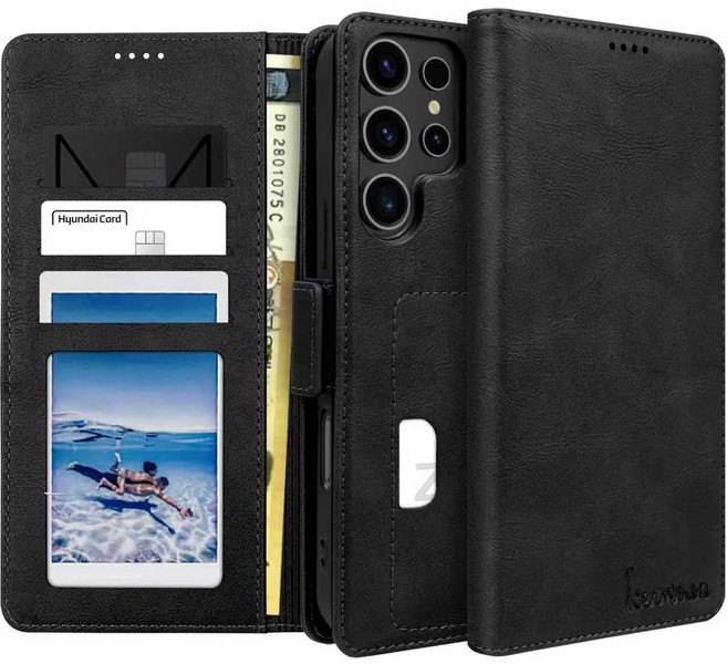 커위안 명품 수제 갤럭시S24ultra/SM-S928N가죽 카드 지갑형 다이어리 폰 케이스