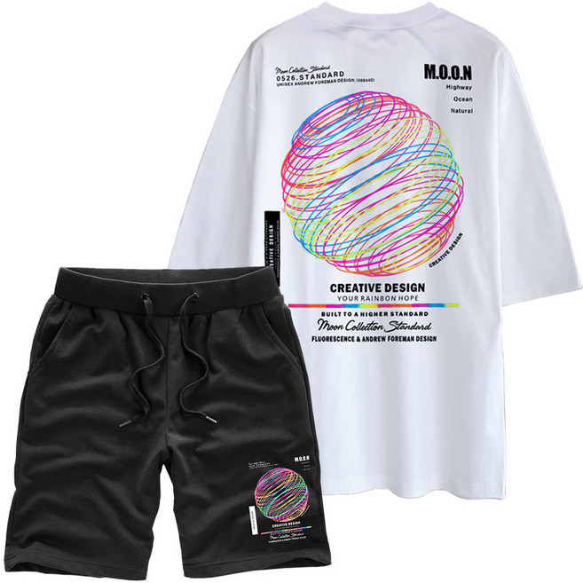 슈프림 남녀공용 빅사이즈 5부오버핏 오션 + 반바지 오션 트레이닝세트