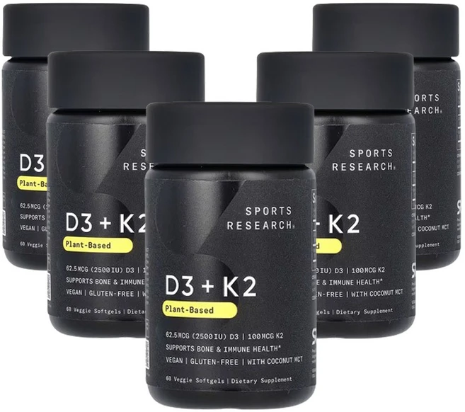 스포츠리서치 D3 + K2 식물성 성분 베지 소프트젤 60 정, 5개, 60정 - 쿠팡