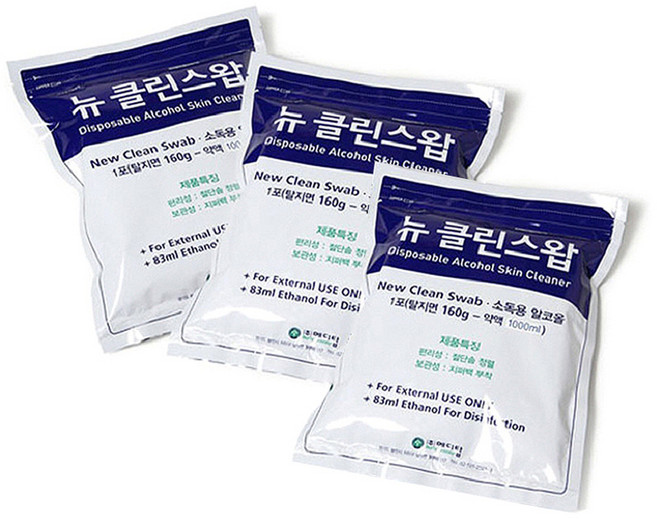 뉴 클린스왑 대용량 지퍼백 160g 알콜솜 소독솜, 3개