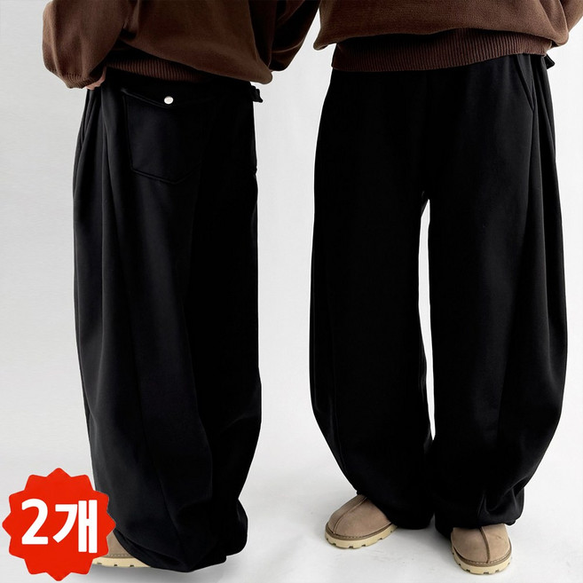 [1+1 사계절] 빠델 백 포켓 포인트 사이드핀턱 벌룬 와이드 트레이닝 스웻 커브드 팬츠 회색 트레이닝팬츠 기모 바지