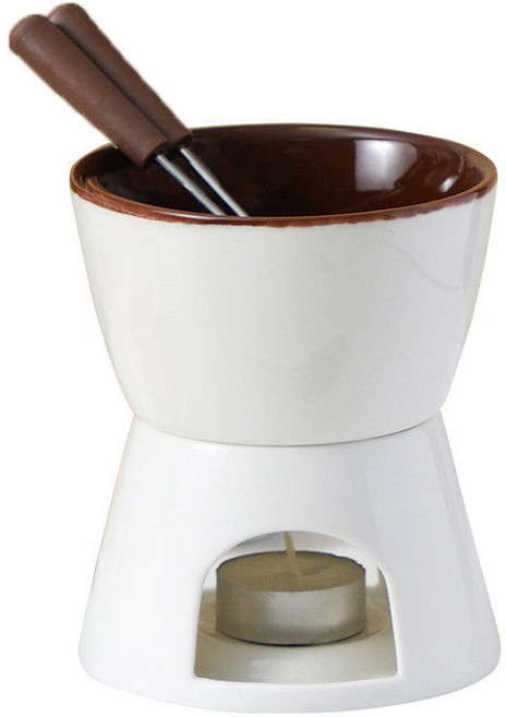 세라믹 퐁듀 냄비 치즈 초콜릿 워머 양초 가열 아이스크림 소스 녹이기 가정용 미니 냄비, 1개, 화이트/초콜릿포크2 왁스1포함