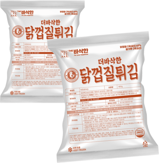 더바삭한 닭껍질튀김 국내산 에어프라이어, 800g 2봉, 1개, 800g