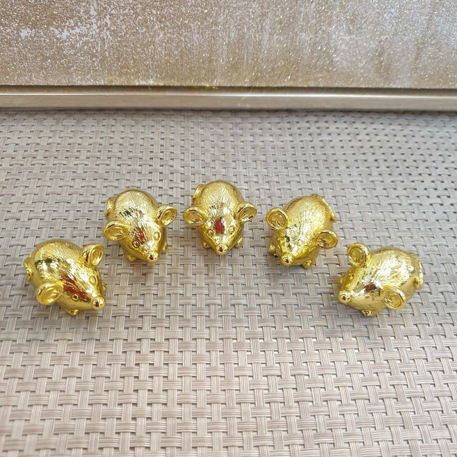 시떼몰 황금 미니 쥐 장식품 5마리세트 재산증식 범띠 말띠 개띠 추천 엽전쥐 (미니쟁반 포함)