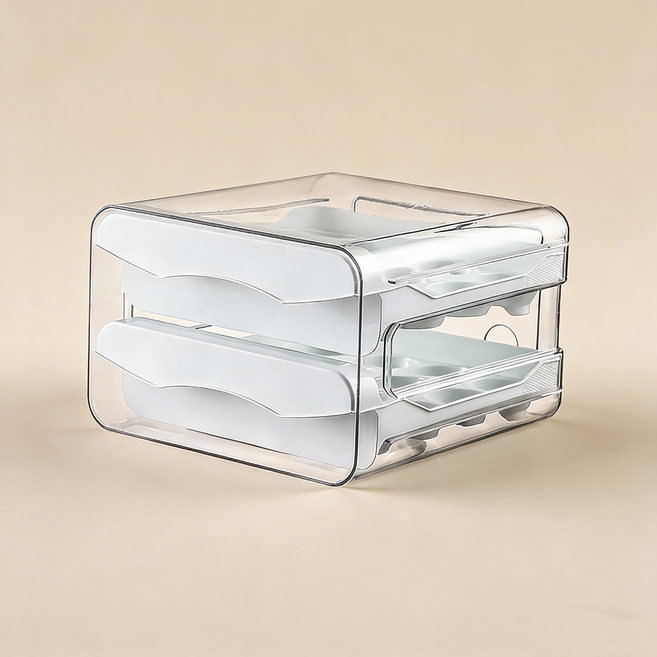 서랍식 2단 계란 보관함 대용량 냉장고 정리함 식품등급 PET 소재, 1개, 화이트색